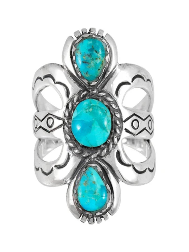 Genuine Navajo Turquoise Ring Size 7 Sterling Silver